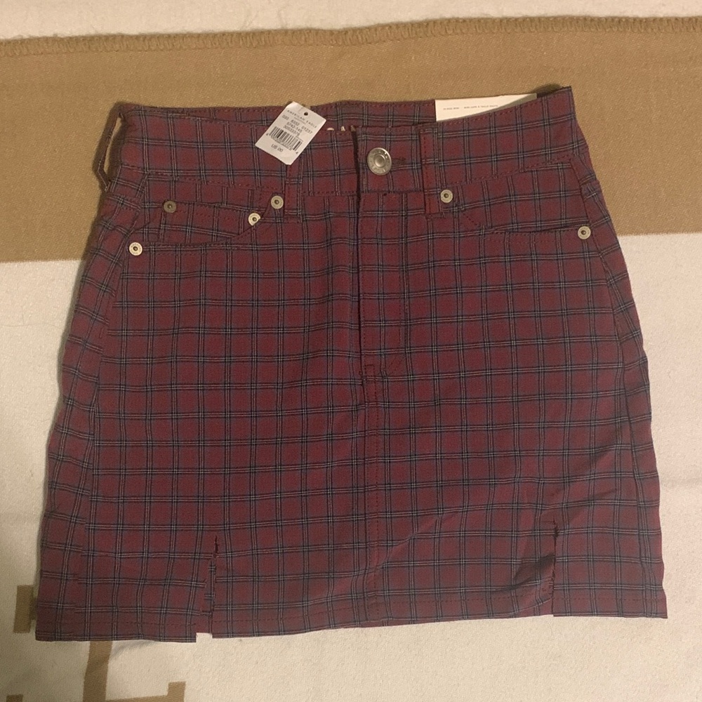 American Eagle Outfitters Checkered Mini Skirt - Burgundy and Black
